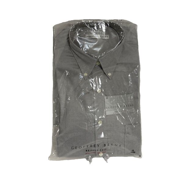 VTG Geoffrey Beene Men's Pinpoint Oxford Button Down Dress Shirt Gray Sz 15 NWT - Picture 1 of 5